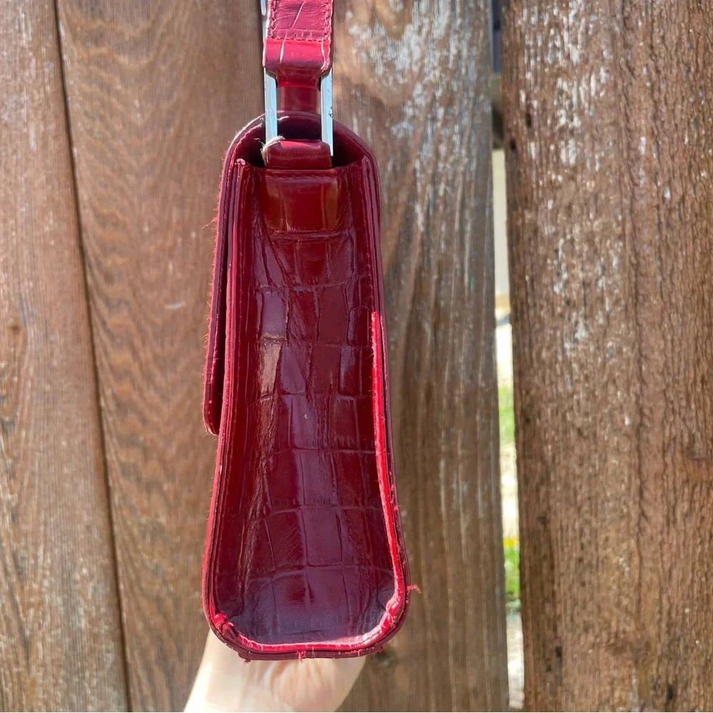 RALPH LAUREN Women’s Red Crocodile Pattern Shoulder Bag Vintage - Picture 6 of 16